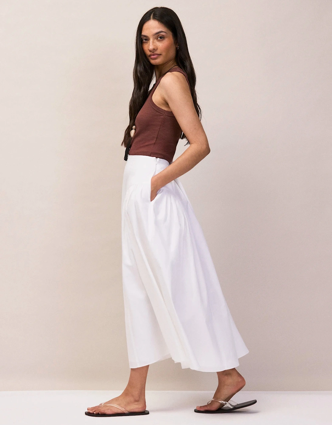 White Cotton Gathered Skirt