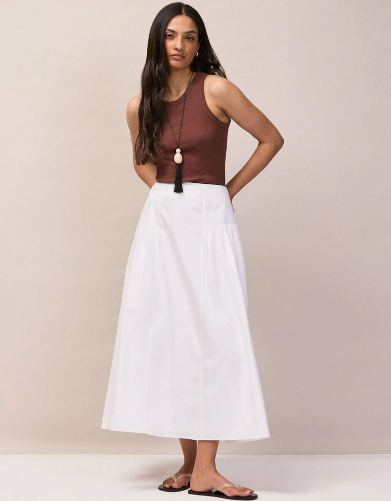 White Cotton Gathered Skirt