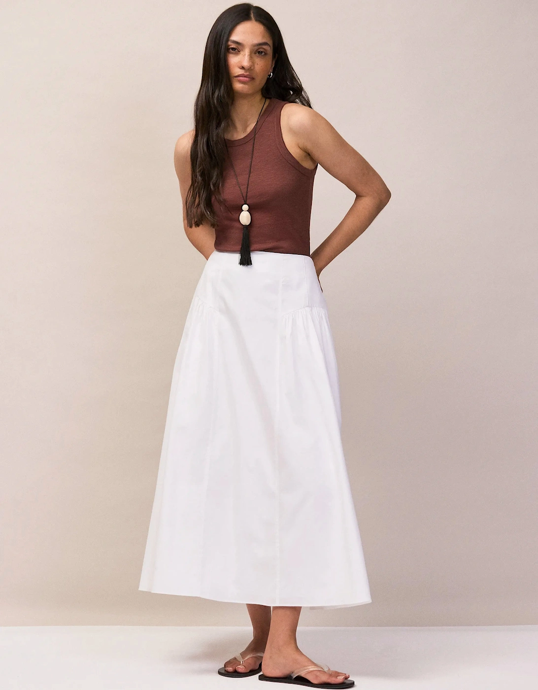 White Cotton Gathered Skirt