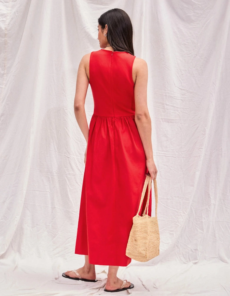 Petite Red Jersey Bodice Midi Waisted Dress