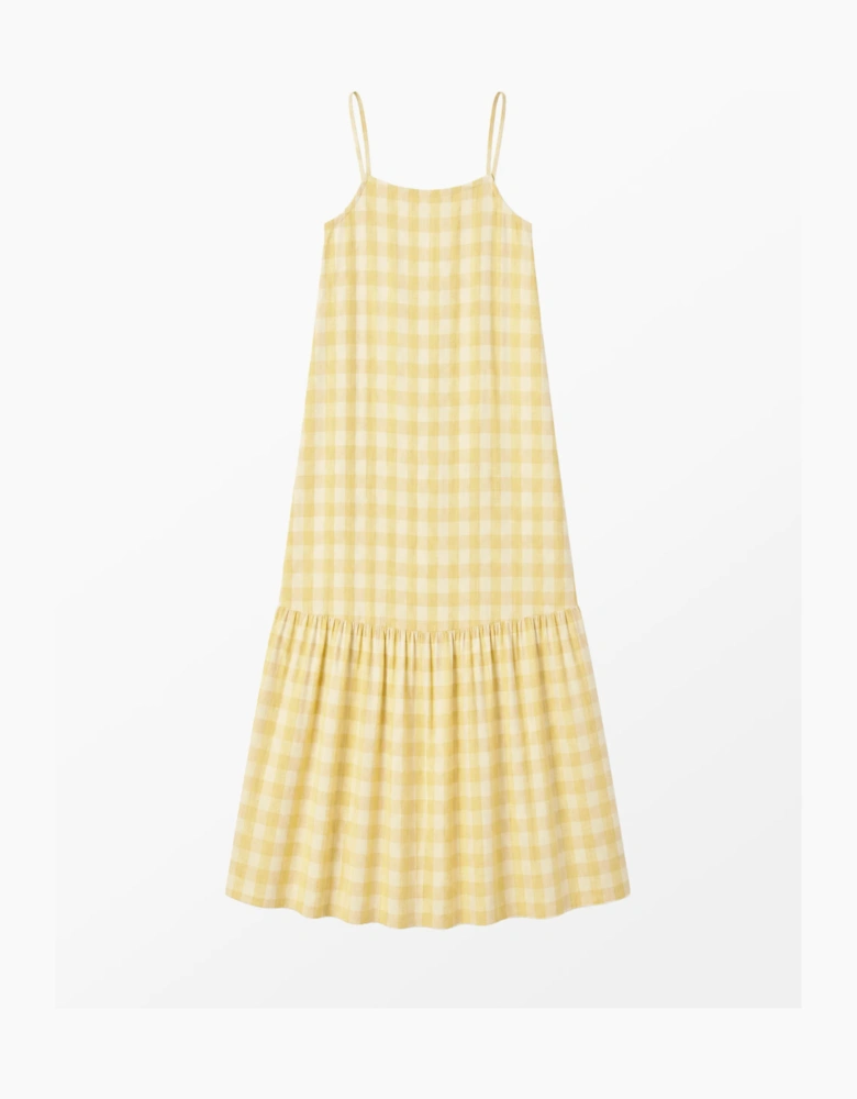Petite Lemon-Yellow Cheesecloth Check Tiered Dress
