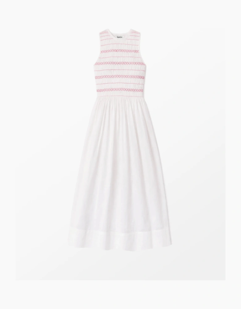 Petite White Cotton Voile Shirred Bodice Dress