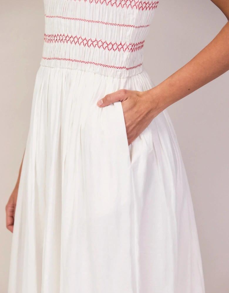 Petite White Cotton Voile Shirred Bodice Dress