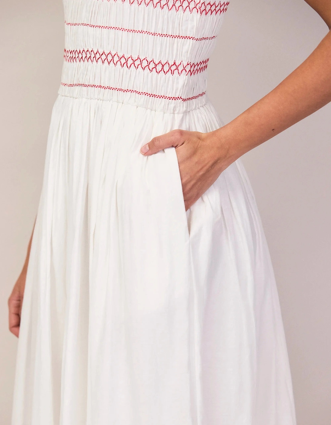Petite White Cotton Voile Shirred Bodice Dress