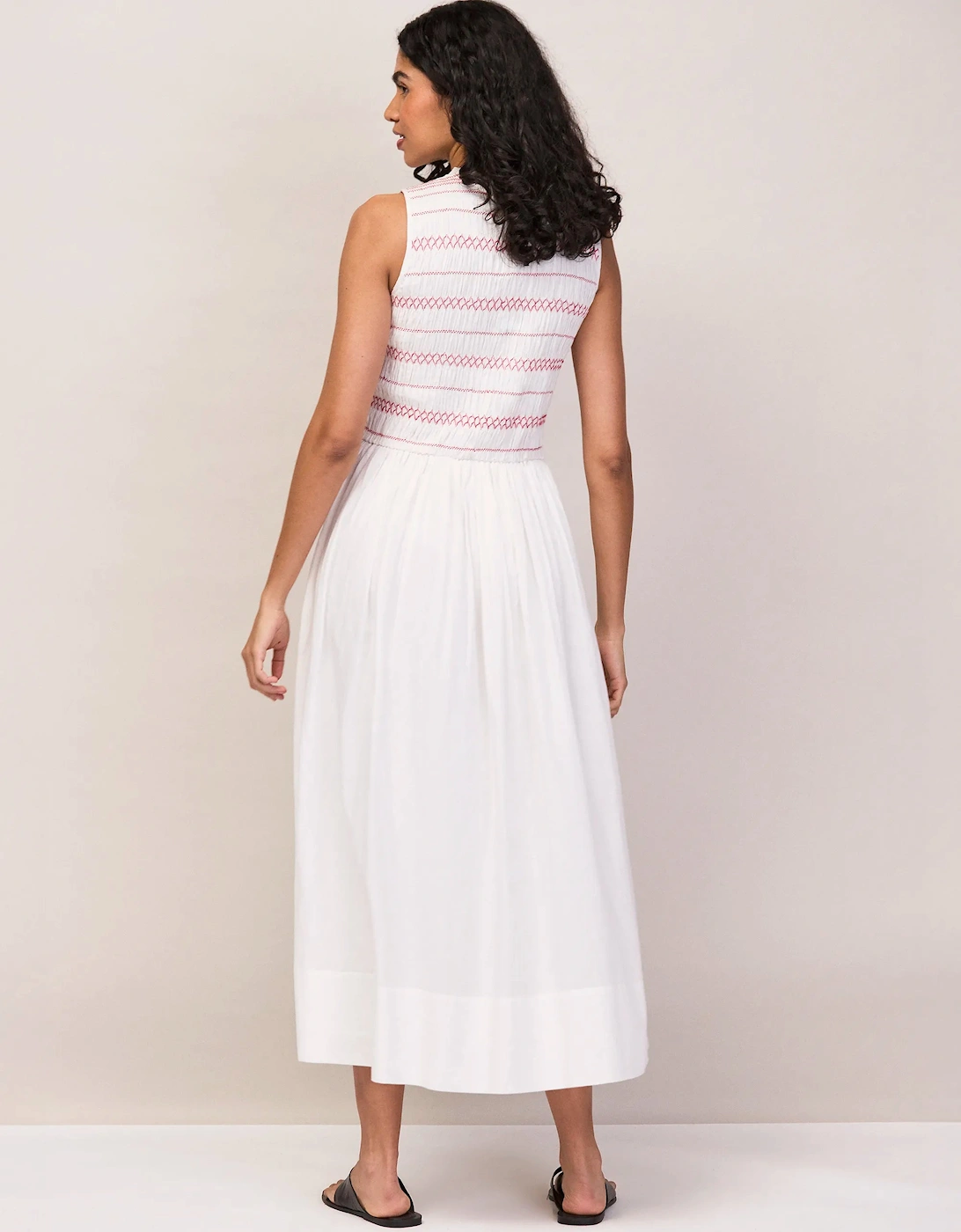 Petite White Cotton Voile Shirred Bodice Dress