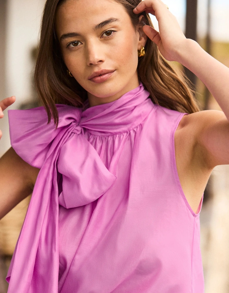 Pink Bow Detail Sleeveless Blouse