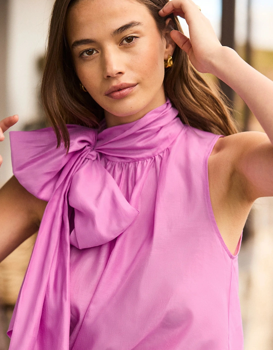 Pink Bow Detail Sleeveless Blouse