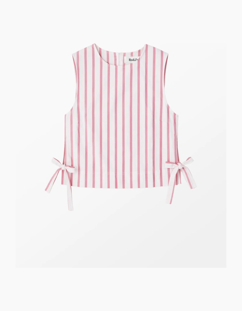 Pink Stripe Cotton Blend Tie Side Shell Top
