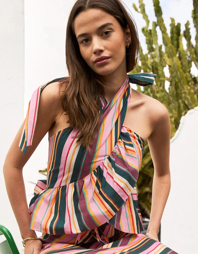 Multi Stripe Ruffle Wrap Top