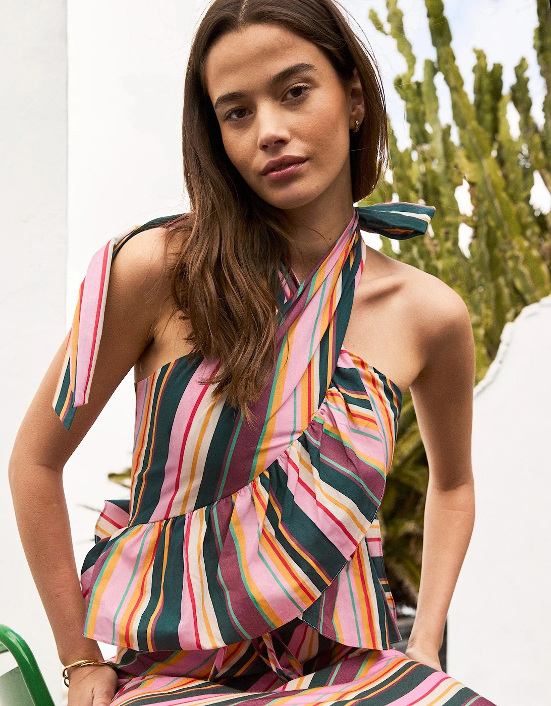 Multi Stripe Ruffle Wrap Top