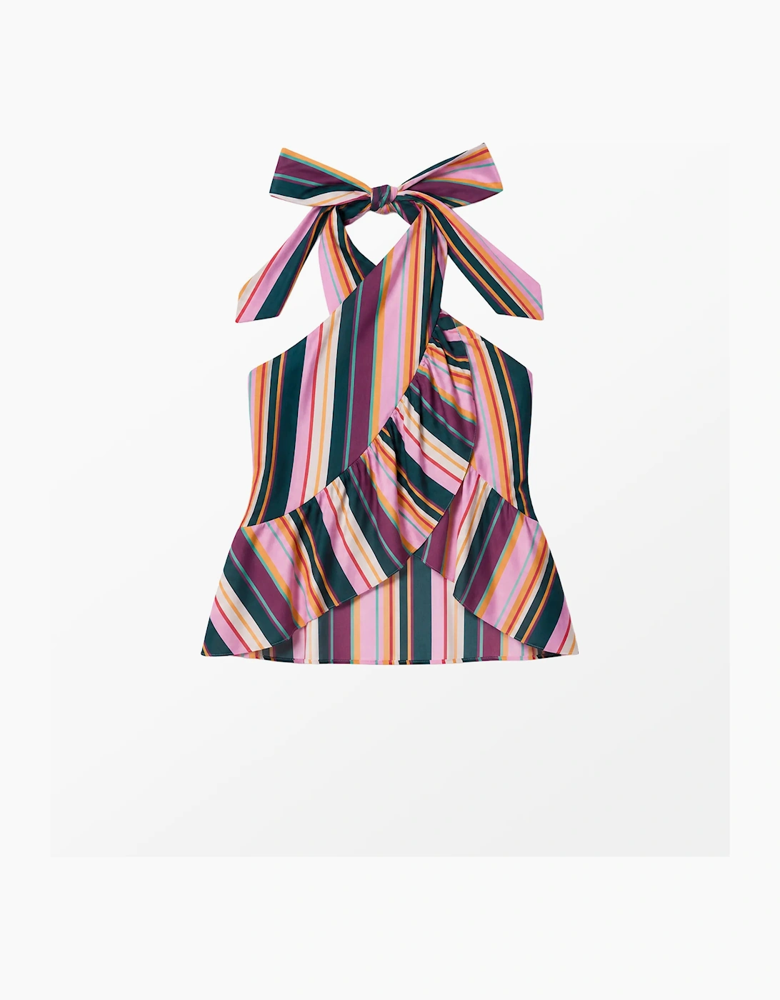Multi Stripe Ruffle Wrap Top