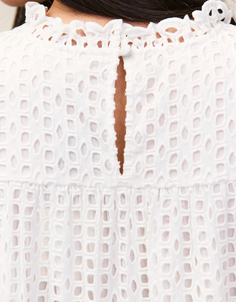 Petite White Broderie Anglaise Cotton Mini Dress