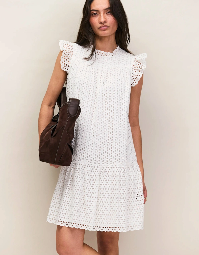 Petite White Broderie Anglaise Cotton Mini Dress
