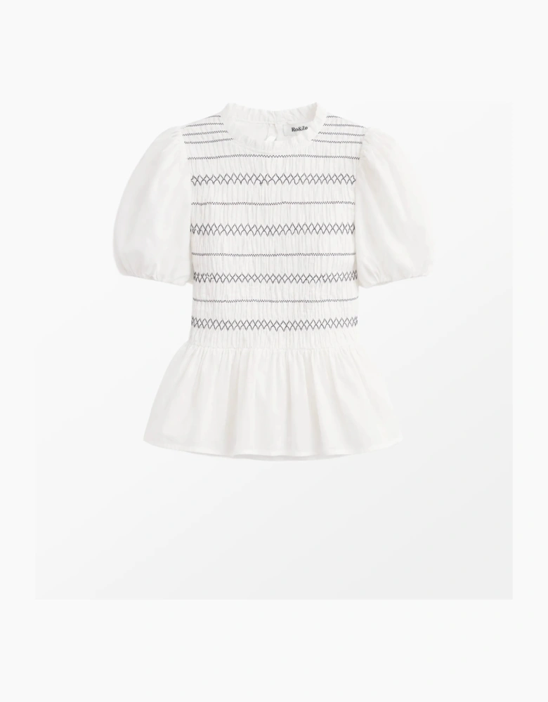 White Cotton Voile Shirred Bodice Top