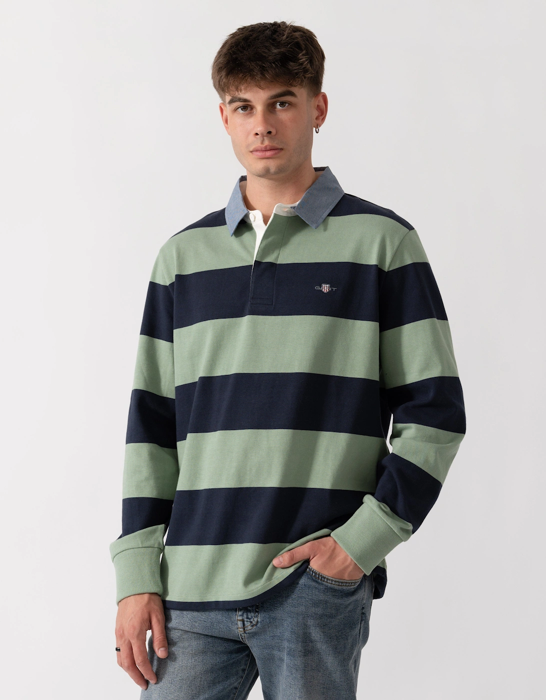 Gant Men's Surplus Mint Regular Fit Chambray Stripe Heavy Rugger - 308 - Size 42