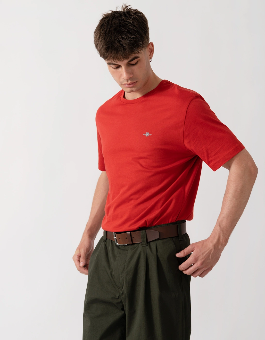 GANT Mens Regular Fit Short Sleeve Shield Logo T-Shirt - 853 Maple Fire