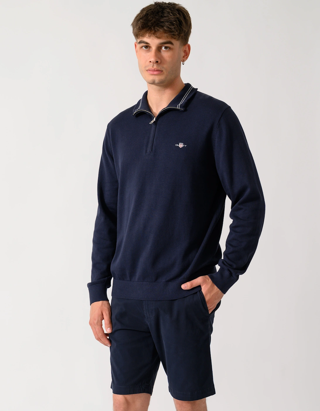 Gant Men's Navy Classic Cotton Shield Logo Half Zip Jumper - 433 Evening Blue - Size 38