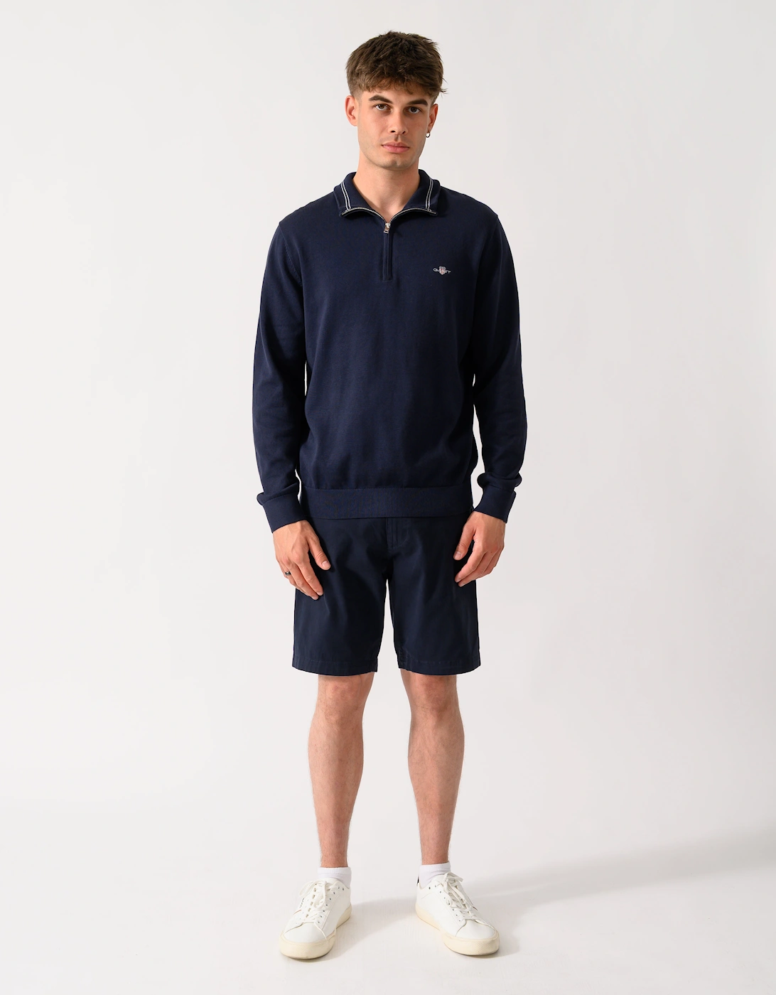 GANT Mens Classic Cotton Shield Logo Half Zip Jumper - 433 Evening Blue