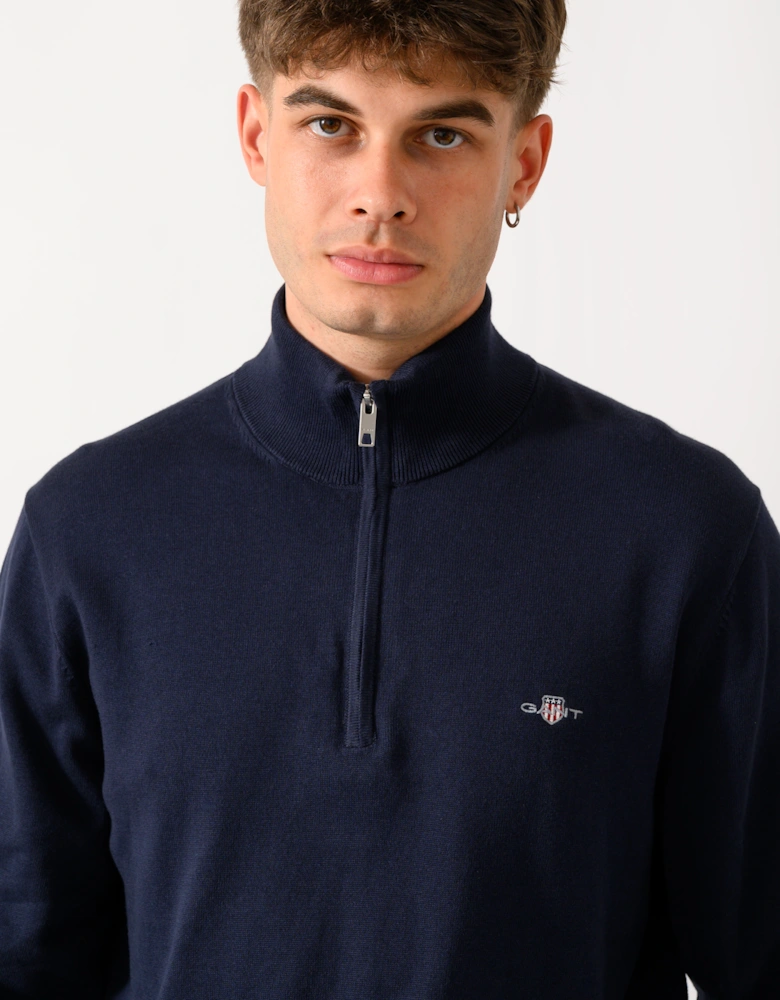 GANT Mens Classic Cotton Shield Logo Half Zip Jumper - 433 Evening Blue