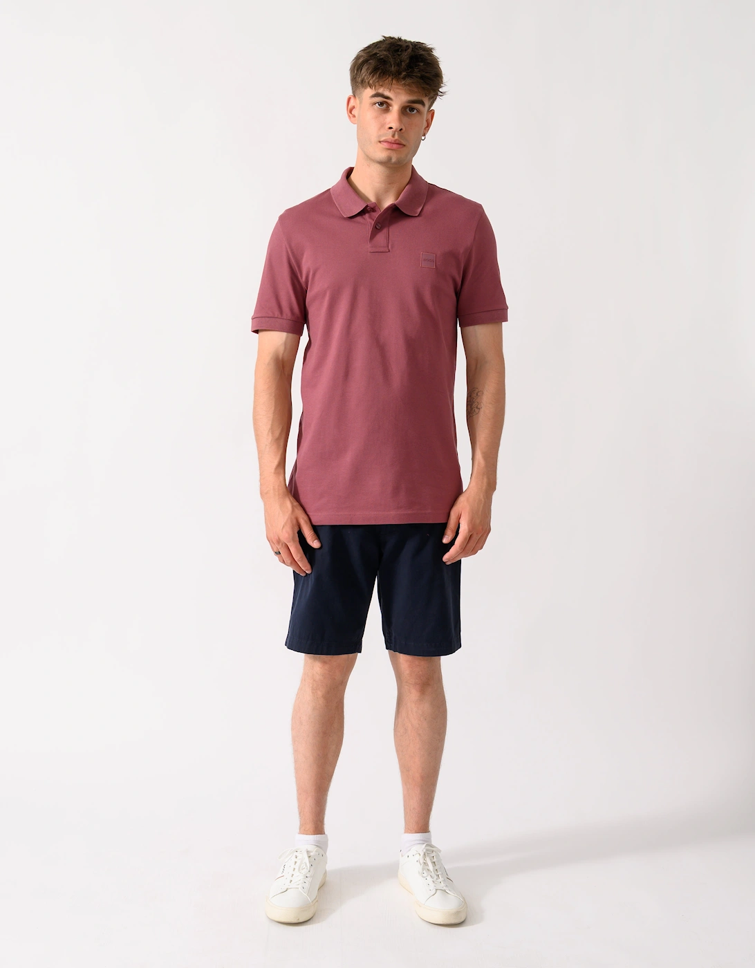 BOSS Orange Passenger Mens Stretch-Cotton Slim-Fit Polo Shirt with Logo Patch - Medium Red 618