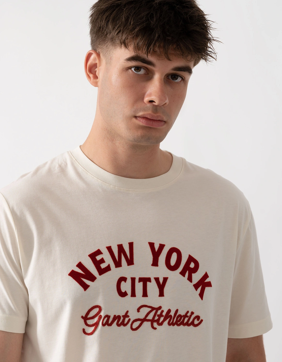 GANT Mens Logo Graphic Short Sleeve T-Shirt - 130 Cream