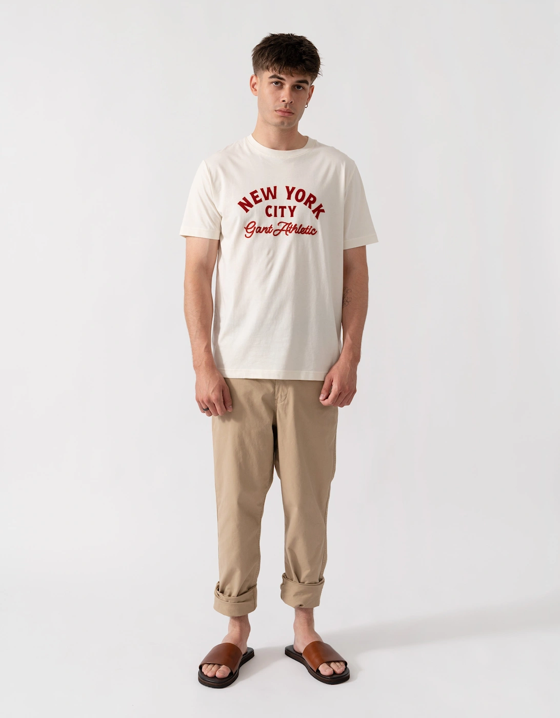 GANT Mens Logo Graphic Short Sleeve T-Shirt - 130 Cream