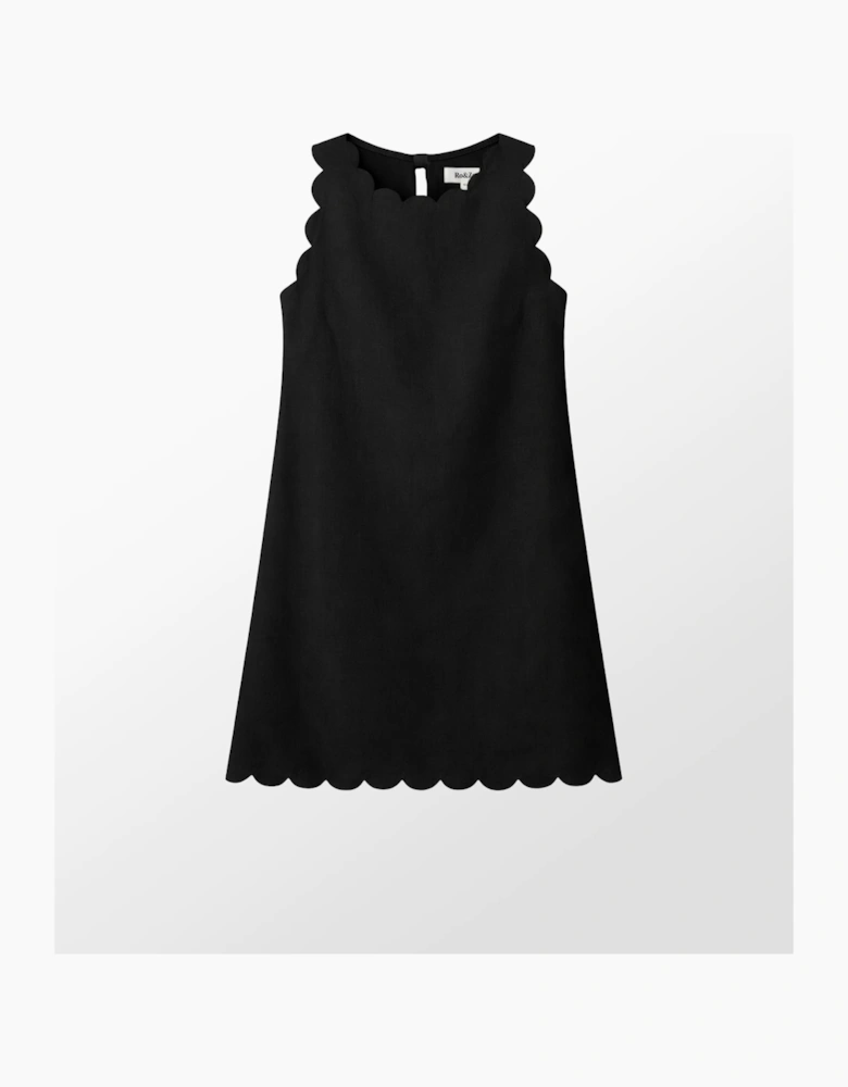 Black Scallop Edge Mini Dress With Linen