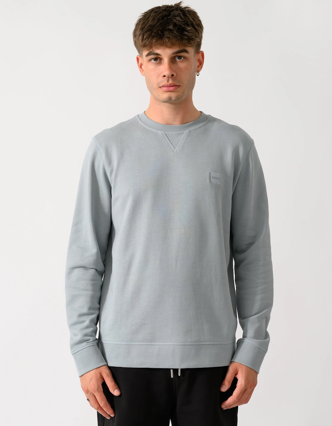 BOSS Orange Westart Mens Crew Neck Sweatshirt With Logo Patch - Open Grey 084, 5 of 4
