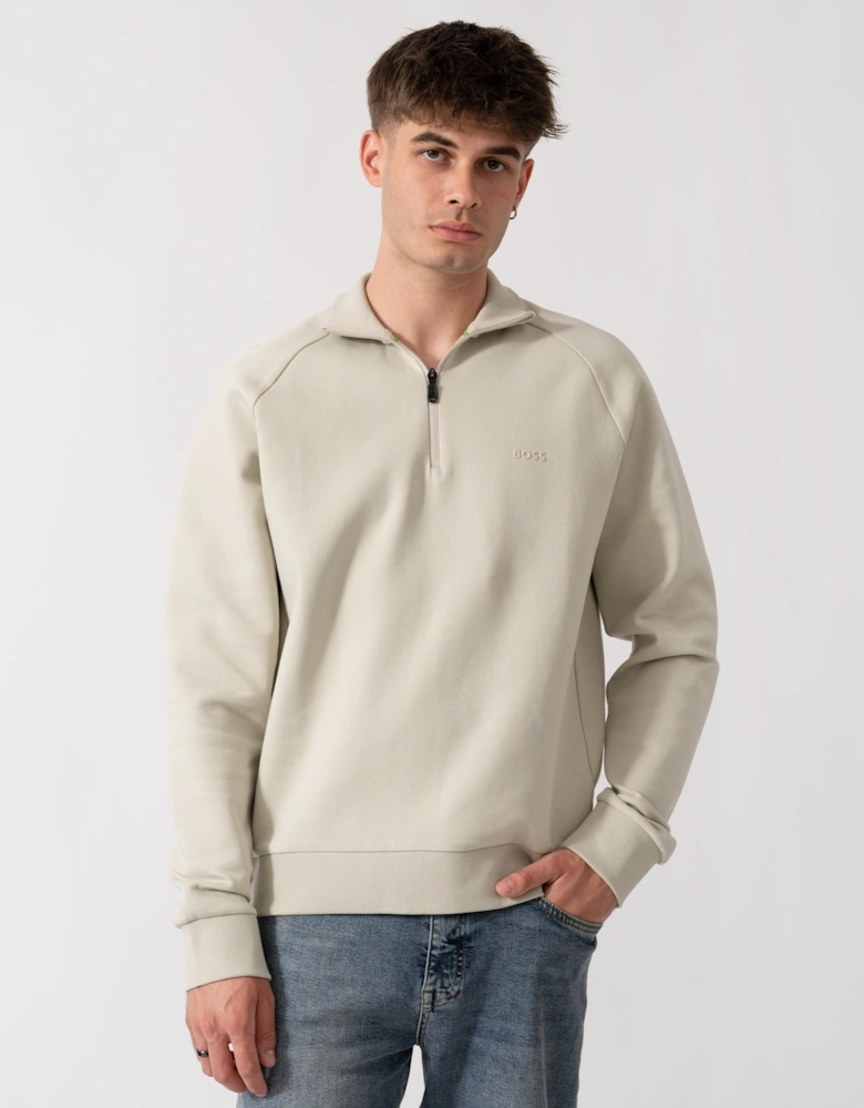 BOSS Green Sweat Mens 1/4 Zip Sweatshirt - Light Beige 272