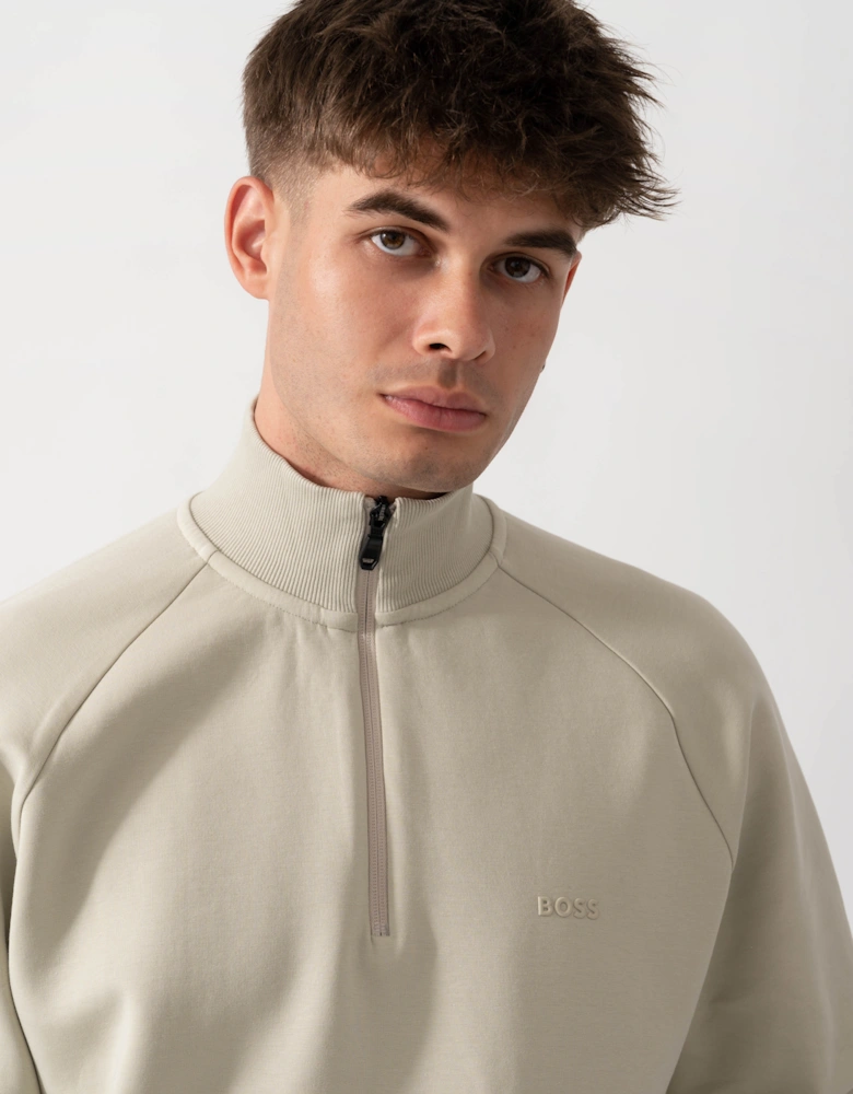 BOSS Green Sweat Mens 1/4 Zip Sweatshirt - Light Beige 272