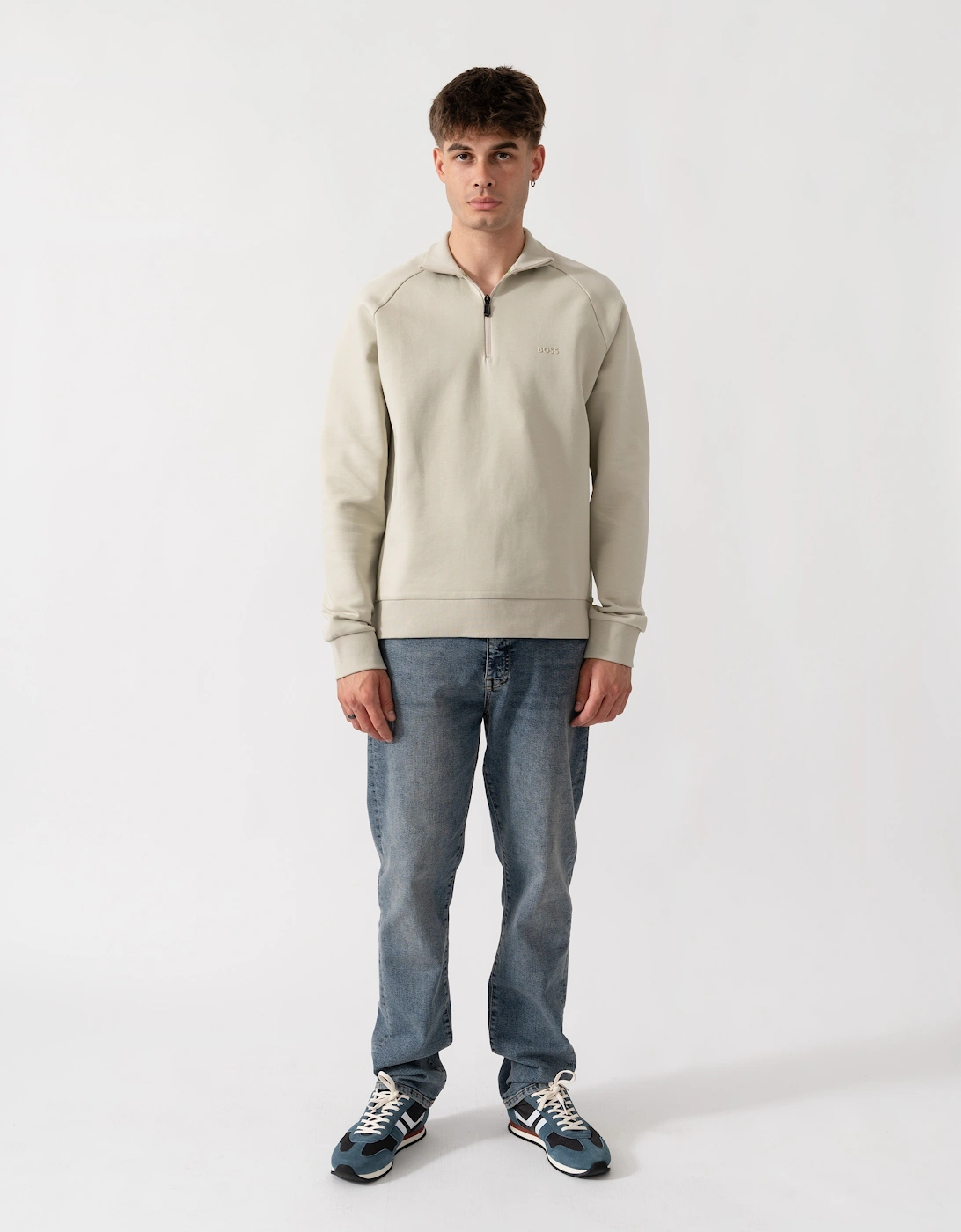 BOSS Green Sweat Mens 1/4 Zip Sweatshirt - Light Beige 272