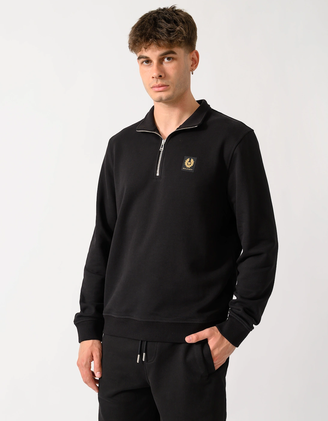 Belstaff Mens Logo Quarter Zip Sweatshirt - Black, 5 of 4