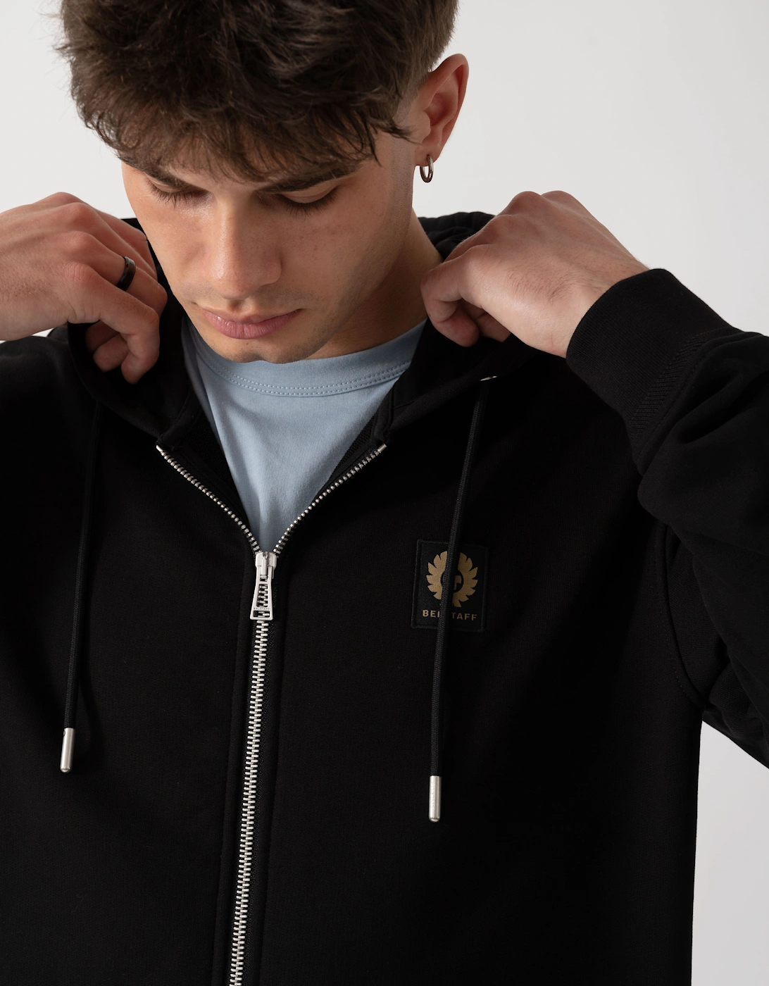Belstaff Mens Logo Full Zip Hoodie - Black