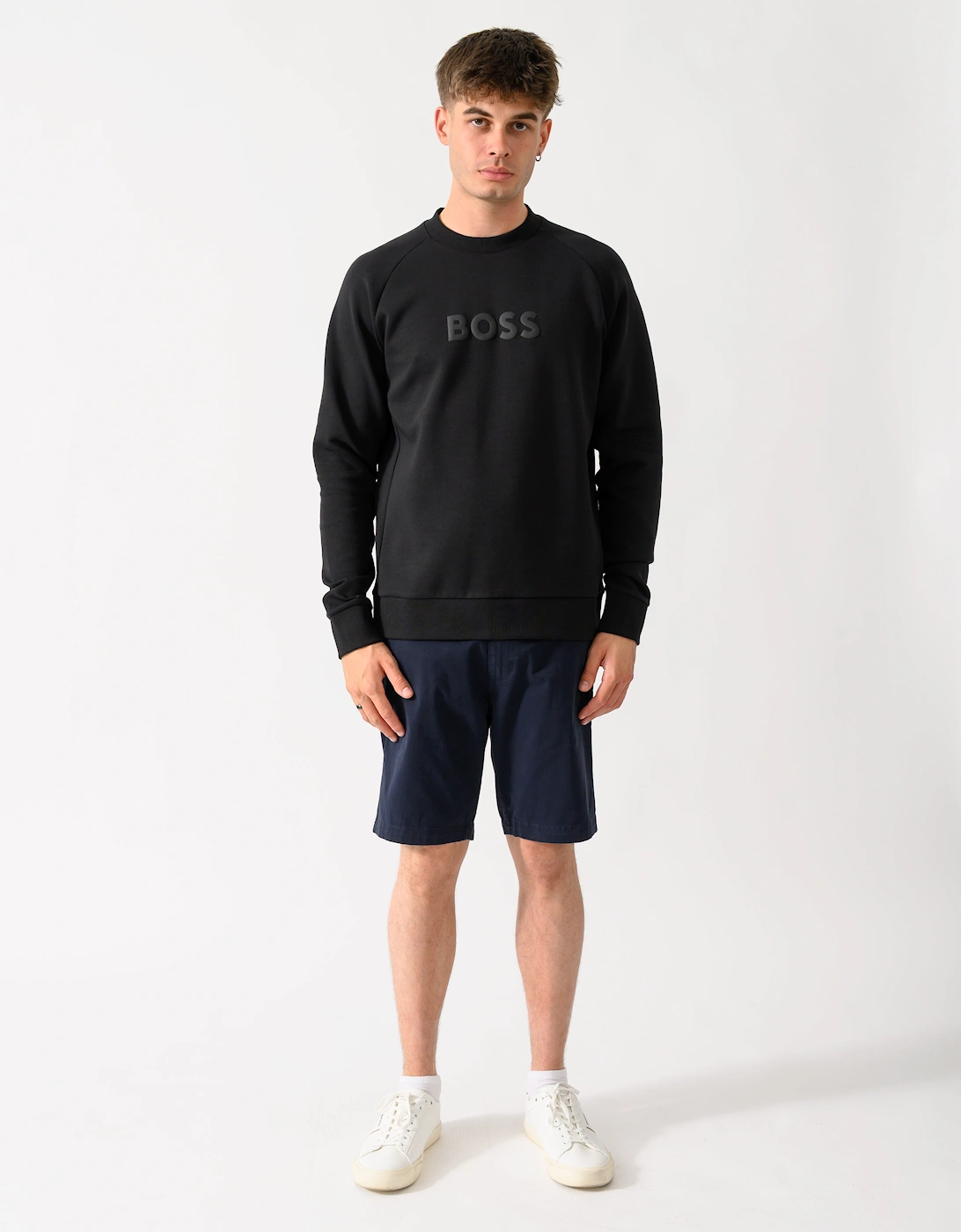 BOSS Green Salbo Mens Crew Neck Sweatshirt with Tonal Logo - Black 001