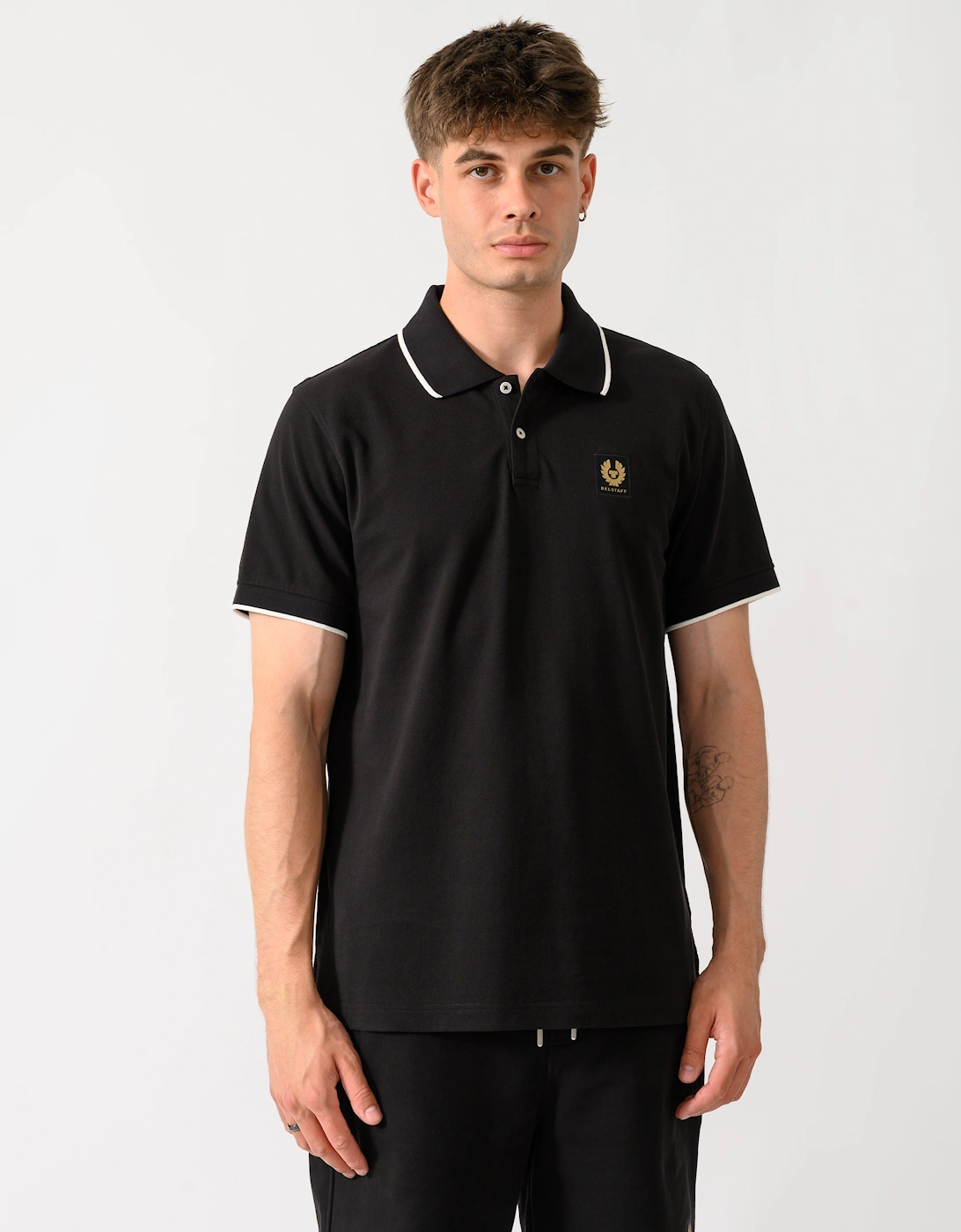 Belstaff Men's Black Tipped Polo Shirt - Size 40