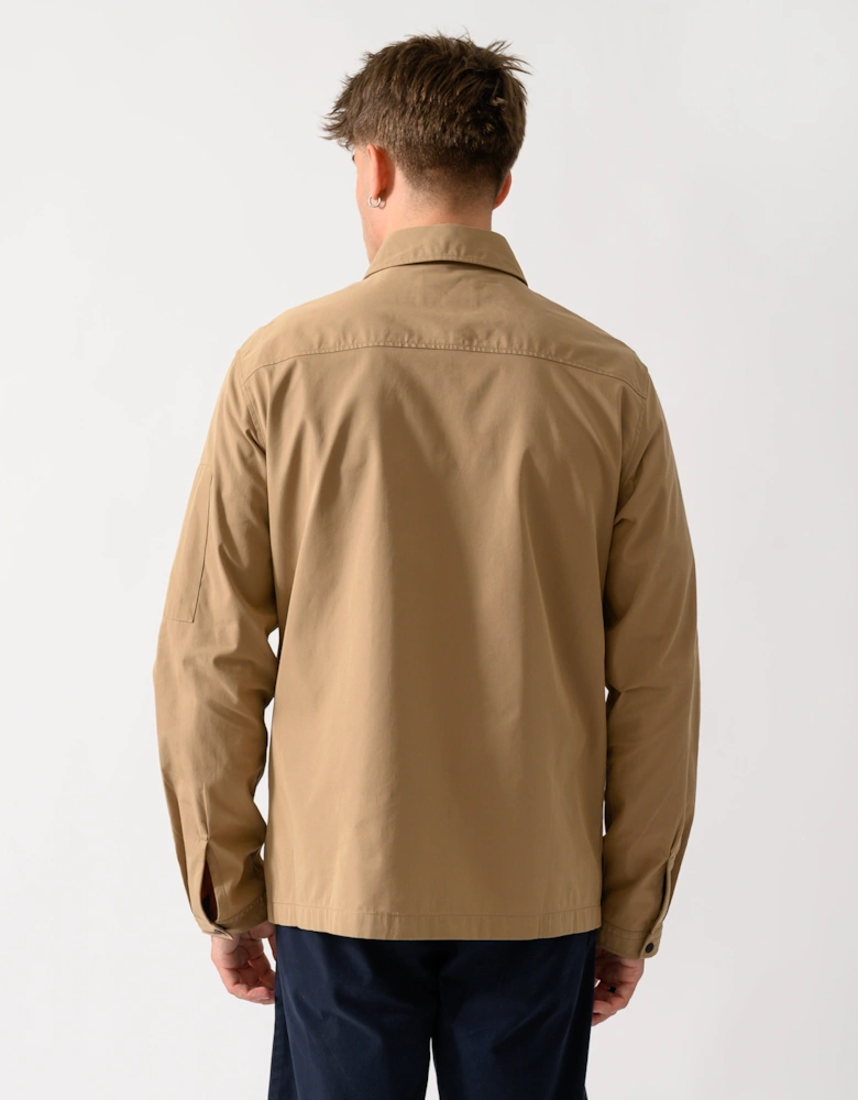 HUGO Emmond Mens Zip Overshirt with Red Logo Label - Beige Overflow 928