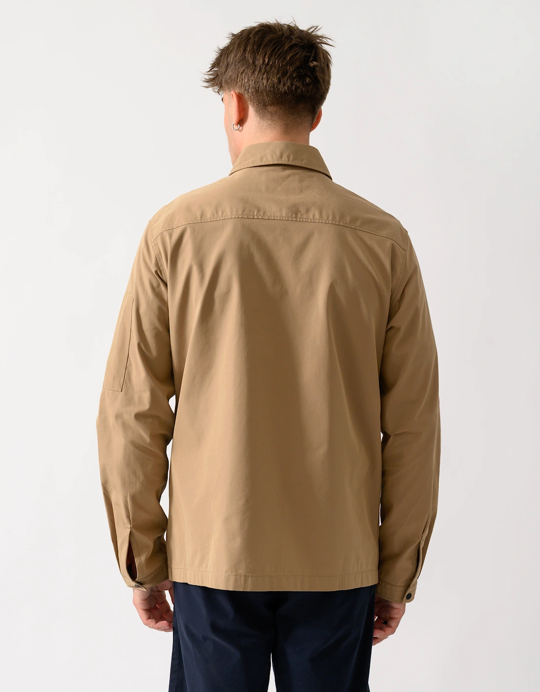 HUGO Emmond Mens Zip Overshirt with Red Logo Label - Beige Overflow 928