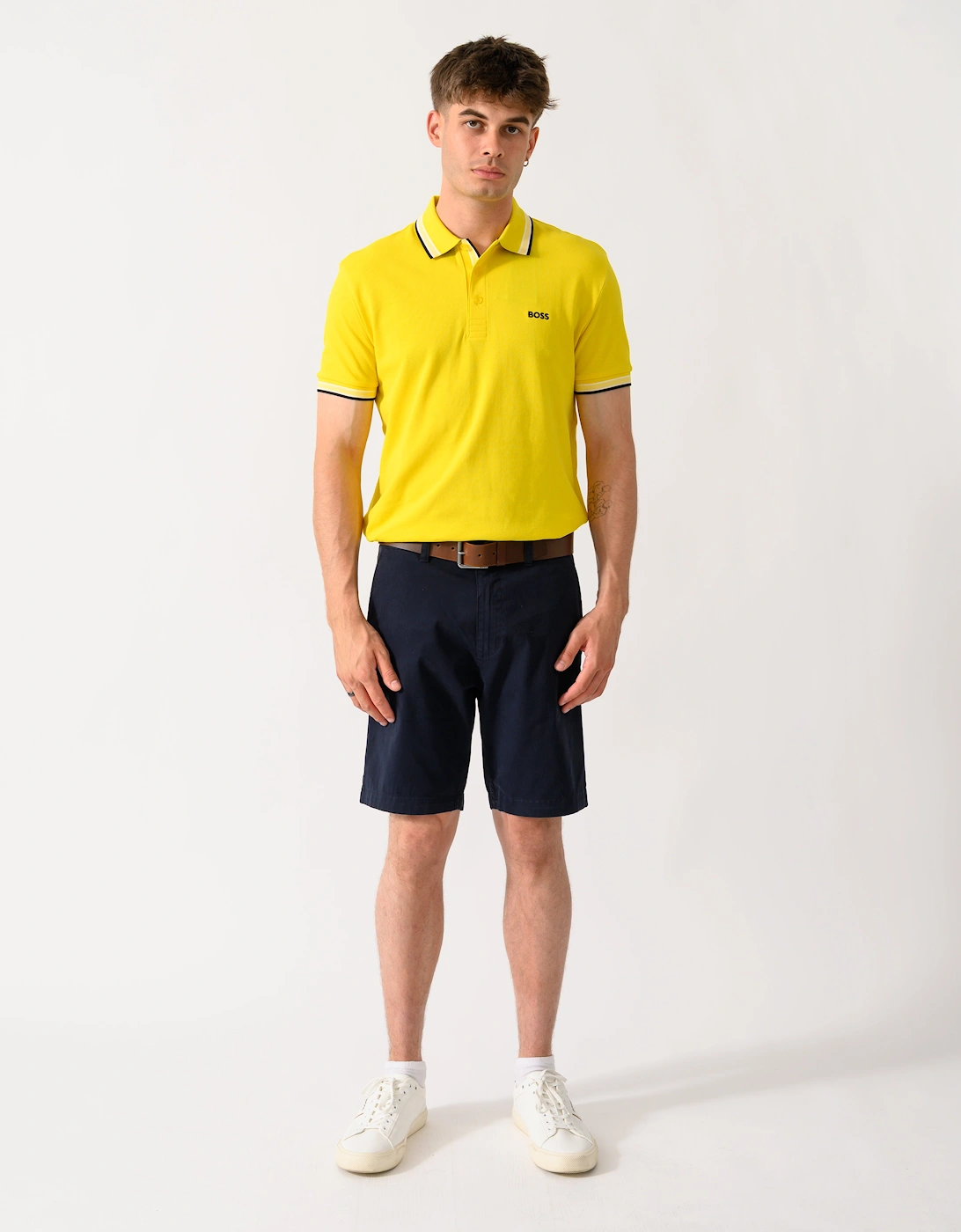 BOSS Green Paddy Mens Cotton-Piqué Polo Shirt with Contrast Logo - Bright Yellow 739