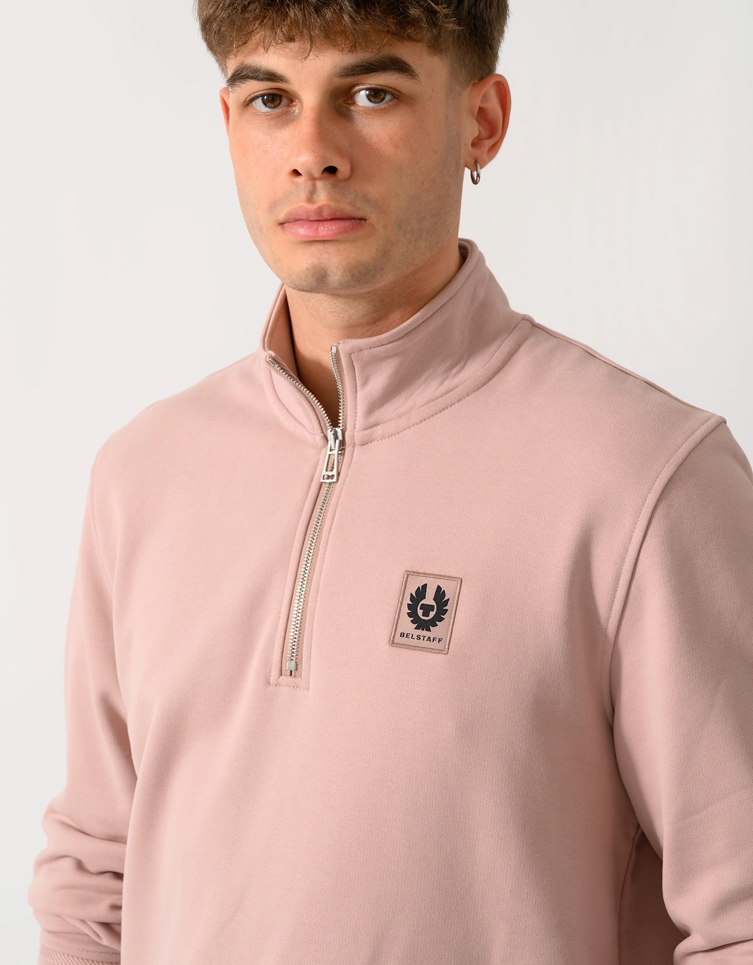 Belstaff Mens Logo Quarter Zip Sweatshirt - Dusk Pink