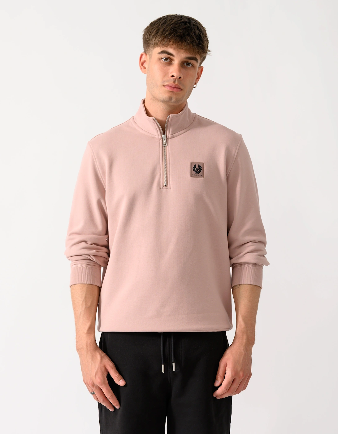 Belstaff Mens Logo Quarter Zip Sweatshirt - Dusk Pink, 5 of 4