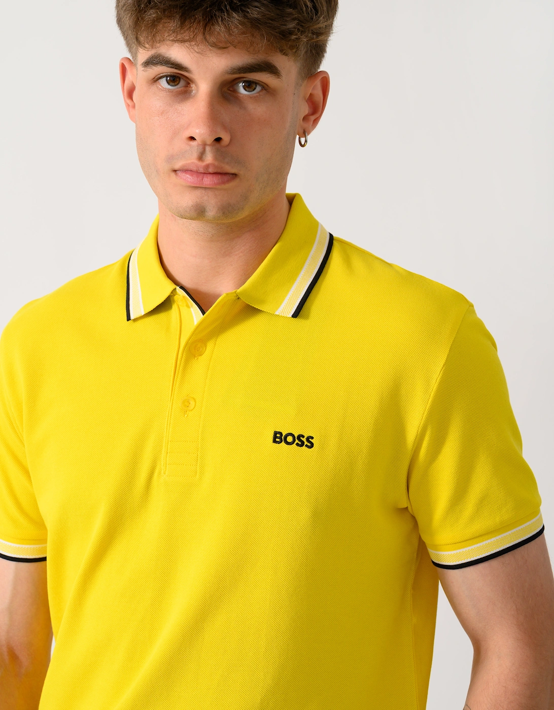 BOSS Green Paddy Mens Cotton-Piqué Polo Shirt with Contrast Logo - Bright Yellow 739