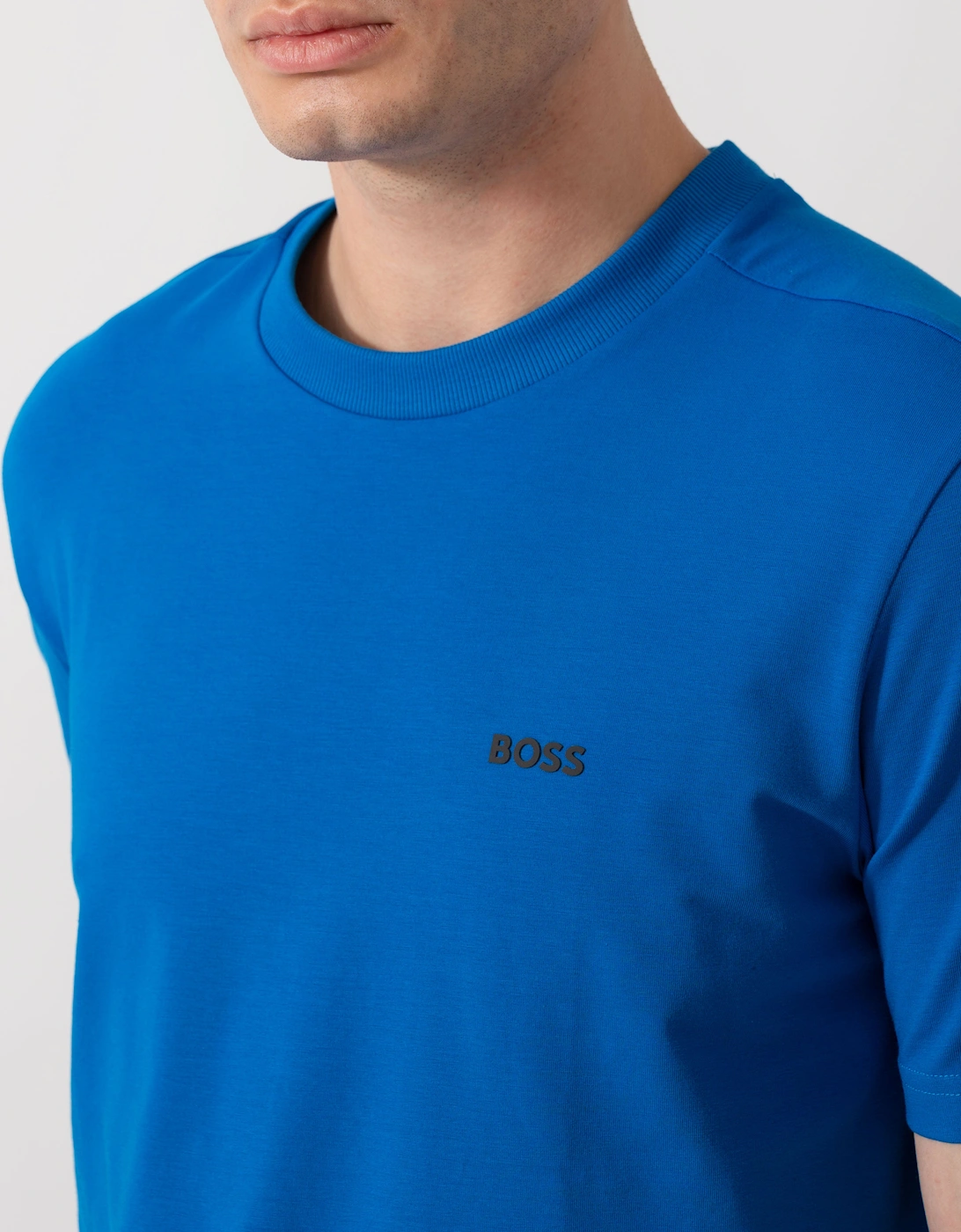 BOSS Green Tee Mens Stretch Cotton T-Shirt with Contrast Logo - Medium Blue 429