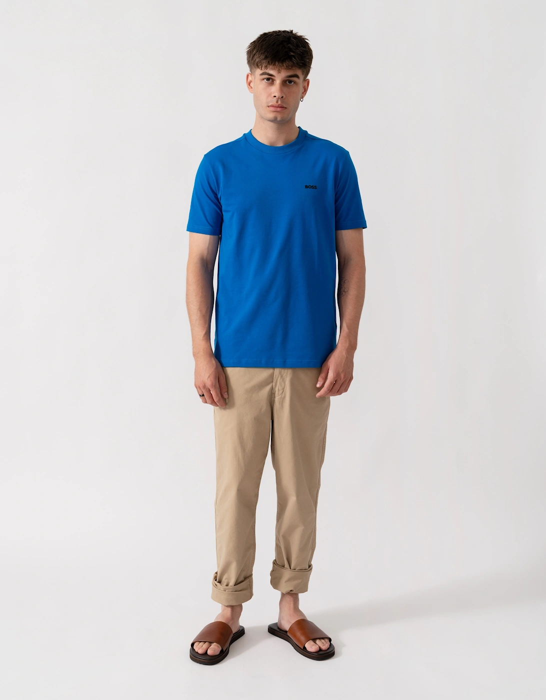 BOSS Green Tee Mens Stretch Cotton T-Shirt with Contrast Logo - Medium Blue 429