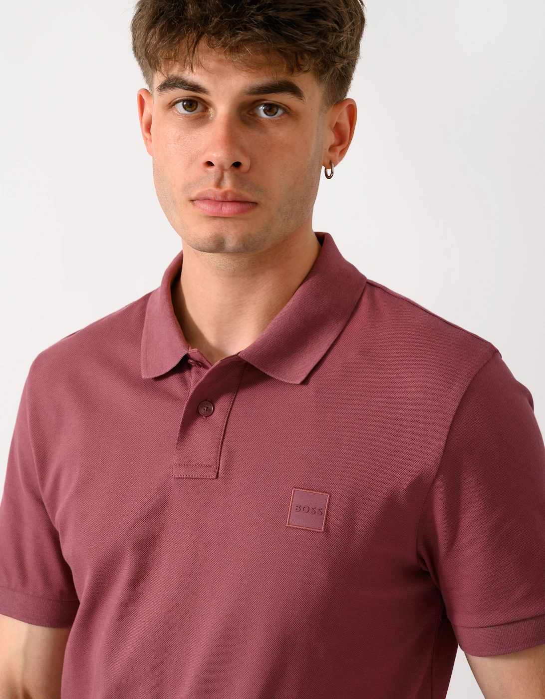 BOSS Orange Passenger Mens Stretch-Cotton Slim-Fit Polo Shirt with Logo Patch - Medium Red 618