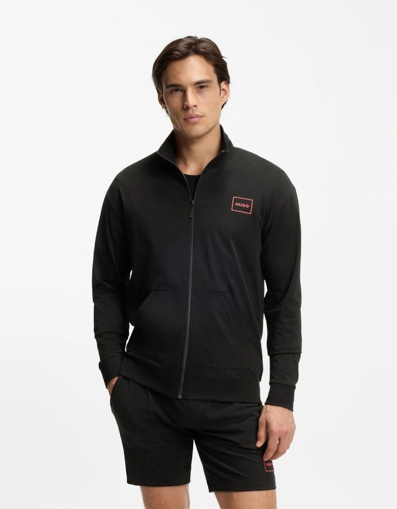 Laze Solid Patterned Ribbed Cuff Zip Neck Sweat Jacket