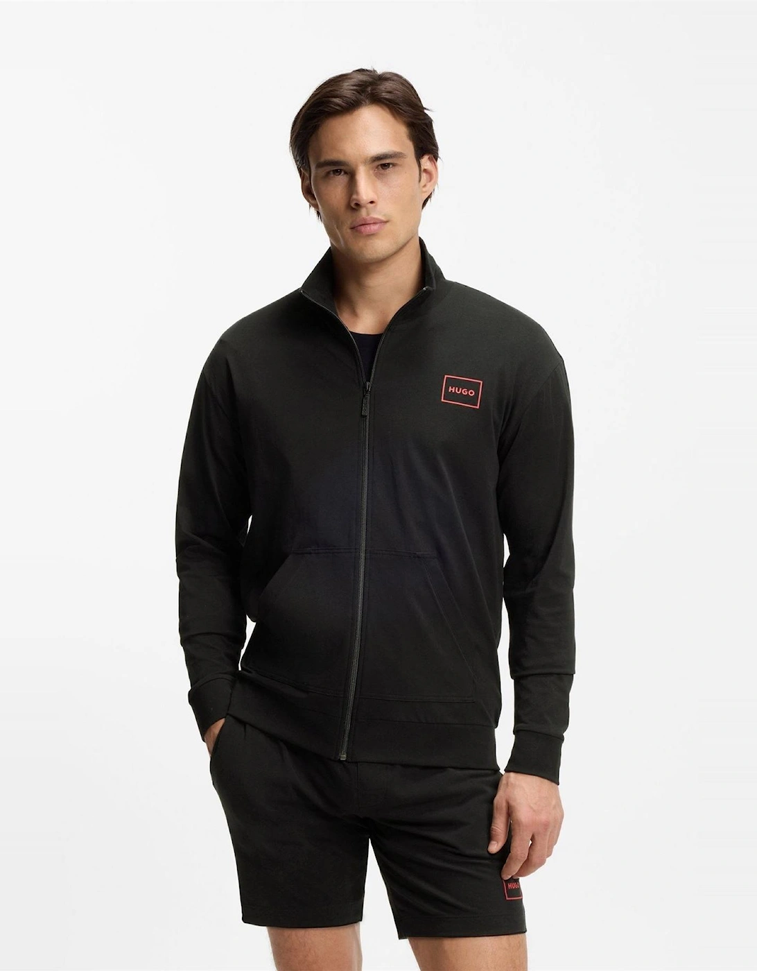 Laze Solid Patterned Ribbed Cuff Zip Neck Sweat Jacket