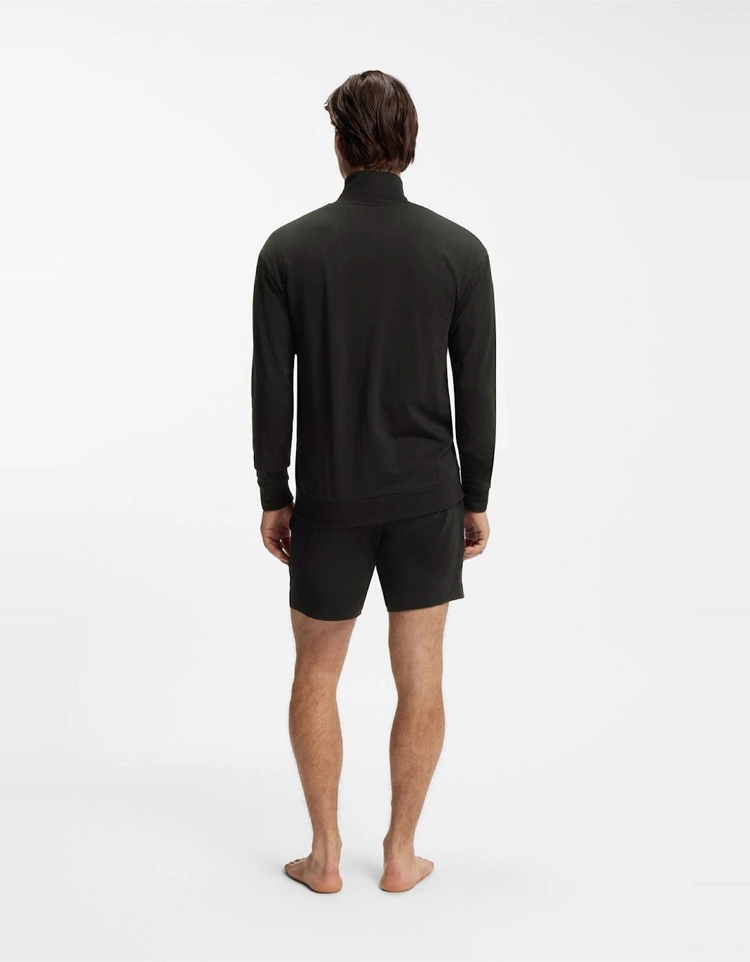 Laze Solid Patterned Ribbed Cuff Zip Neck Sweat Jacket