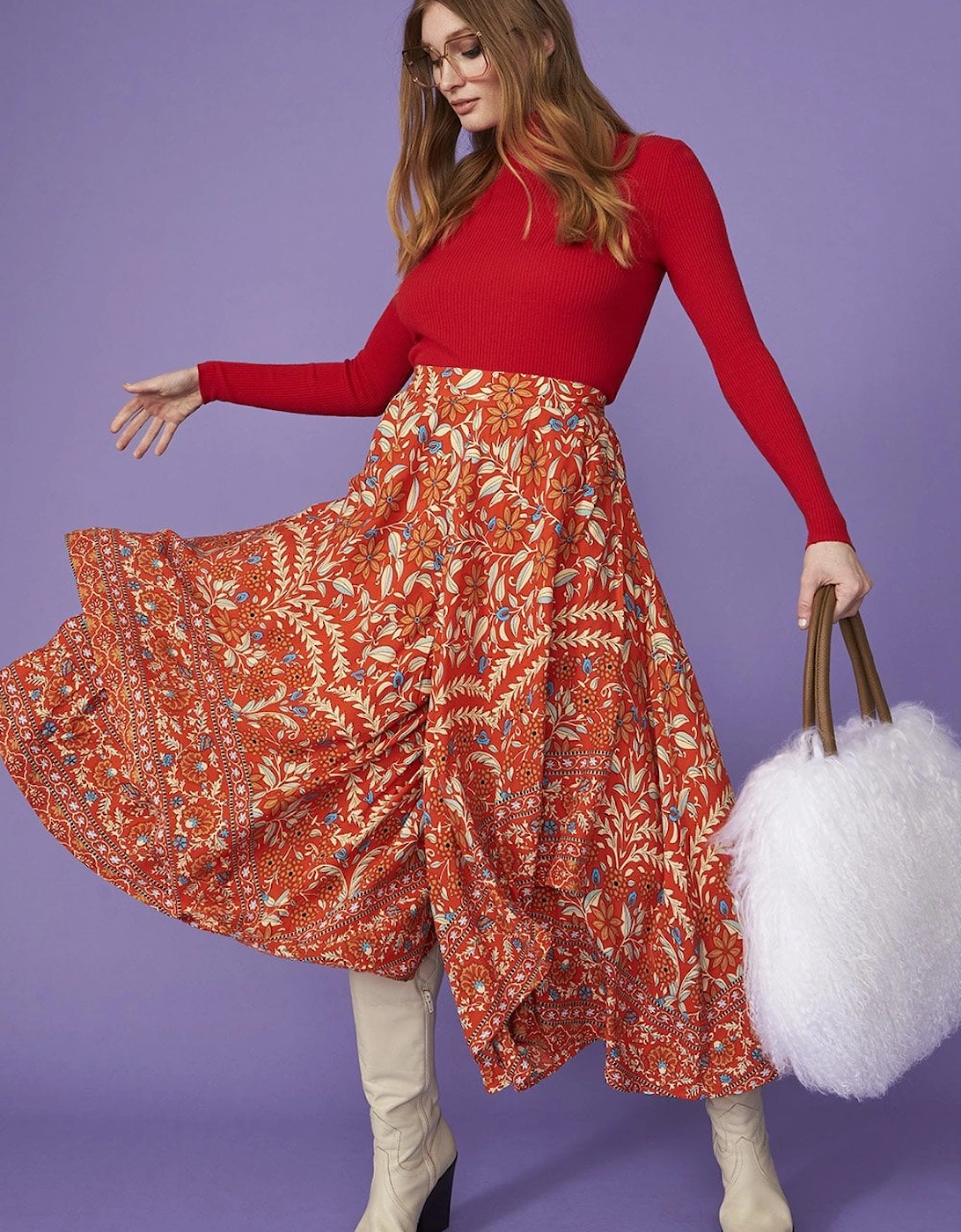 Orange Floral Flared Culottes