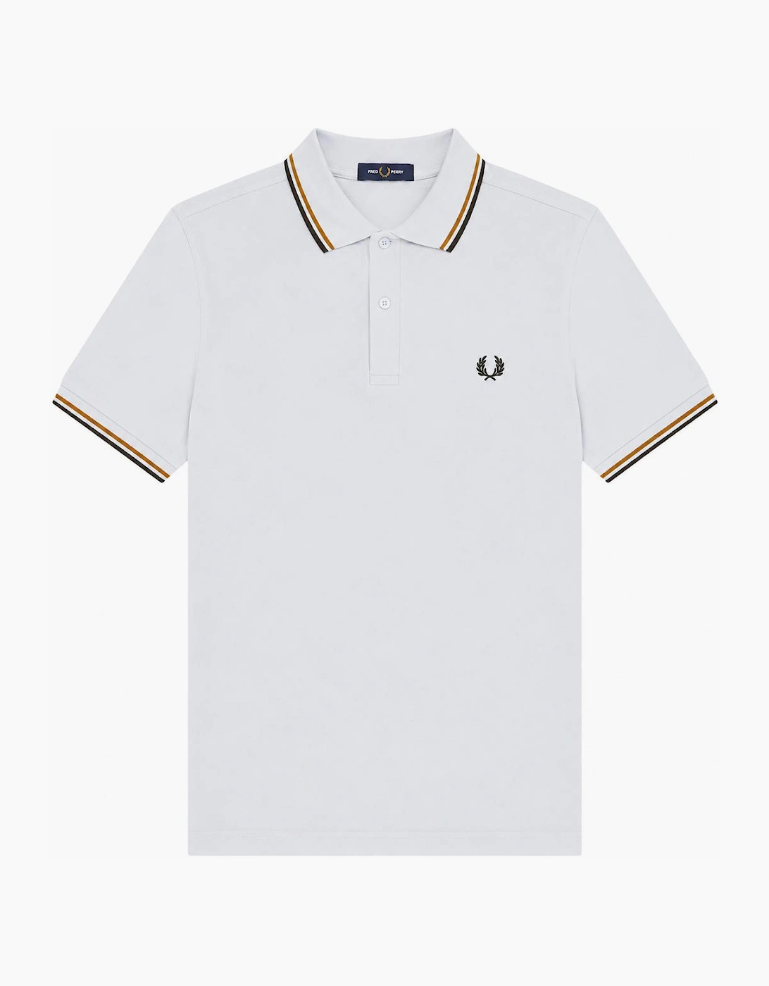 Fred Perry Twin Tipped Polo Shirt Dusky Blue/Dark Caramel/Night Green, 5 of 4