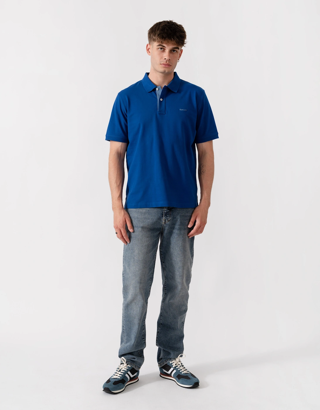 GANT Regular Fit Short Sleeve Contrast Pique Rugger - 435 Crisp Blue